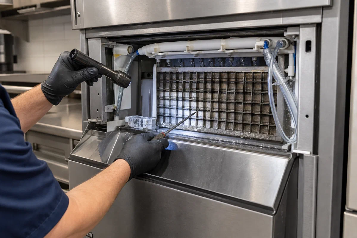 Commercial ice machine evaporator and water system inspection